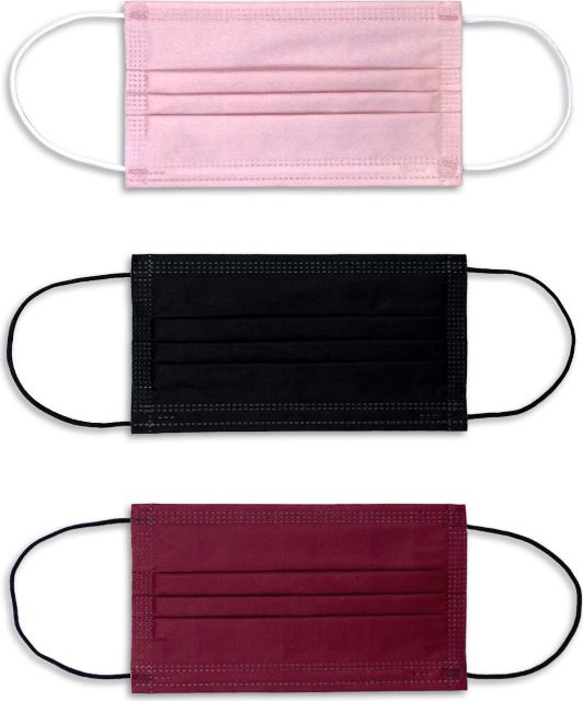 DISPOSABLE MASK SOLID PINK 12-PACK,  SOLID BLACK 12-PACK, AND SOLID BURGUNDY 12-PACK (36 TOTAL MASKS) - ONLINE ONLY